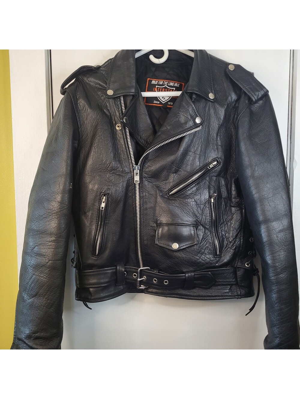Interstate leather Men's sz 40 classic Black Leather Motorcycle Jacket vintage